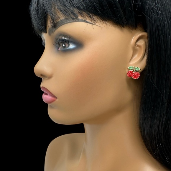 🌼 Cherry Rhinestone Pave Stud Earrings - Picture 3 of 3